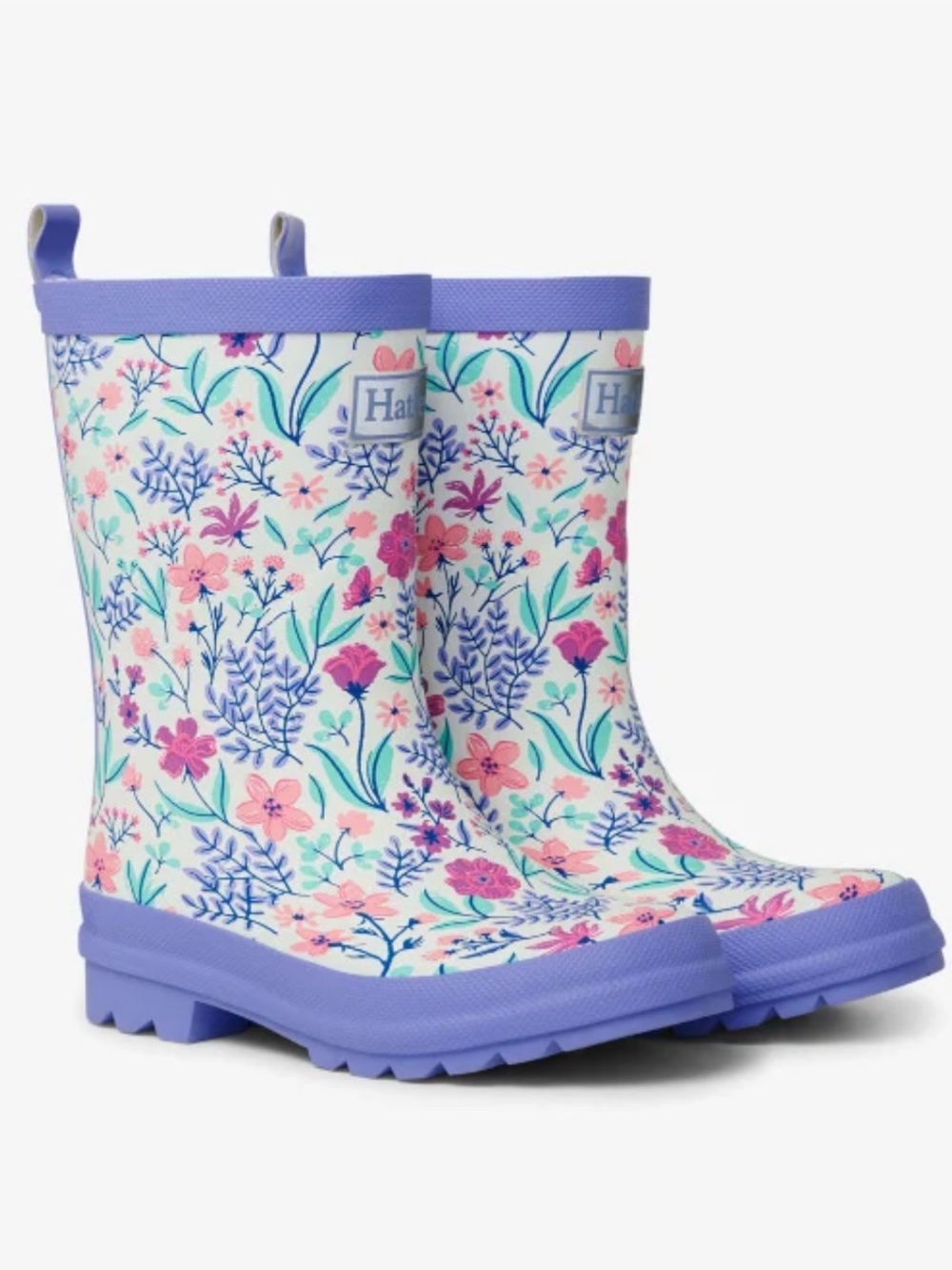 Hatley Floral Purple Trim Kids Rain Boots